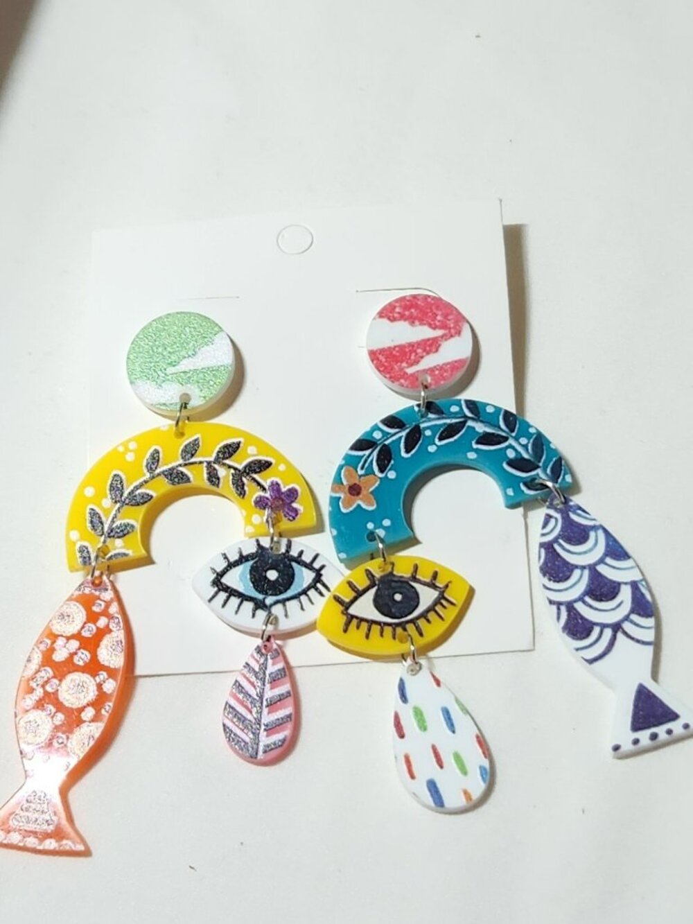 *SPECIAL* Oversize earrings fishy eye colorful vacation lightweight NEW